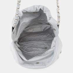 Pre Owned Chanel Chanel 22 Gray Shiny Calf Leather Small Handbag 