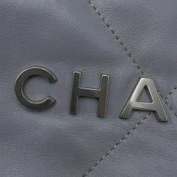 Pre Owned Chanel Chanel 22 Gray Shiny Calf Leather Small Handbag 