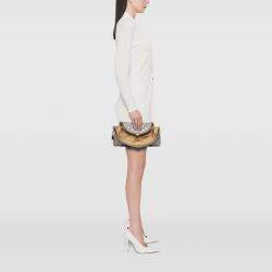 Pre Owned Chanel Gold Silver Quilted Metallic Goatskin Tabatiere Kisslock Foldover Clutch