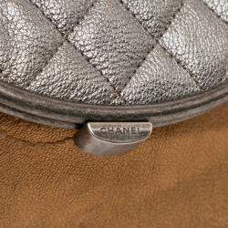 Pre Owned Chanel Gold Silver Quilted Metallic Goatskin Tabatiere Kisslock Foldover Clutch