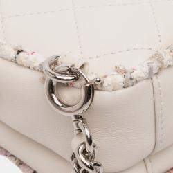 Pre Owned Chanel Cream Quilted Lambskin and Tweed Elegant Trim Flap