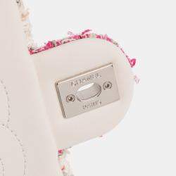 Pre Owned Chanel Cream Quilted Lambskin and Tweed Elegant Trim Flap