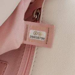 Pre Owned Chanel Cream Quilted Lambskin and Tweed Elegant Trim Flap