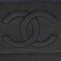 Pre Owned Chanel Black Caviar Leather CC Timeless Trifold Wallet