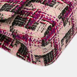 Pre Owned Chanel Pink Medium Classic Tweed Double Flap Bag