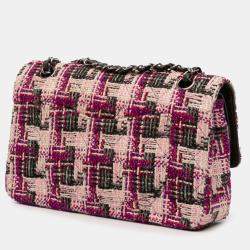 Pre Owned Chanel Pink Medium Classic Tweed Double Flap Bag