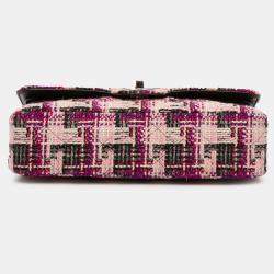Pre Owned Chanel Pink Medium Classic Tweed Double Flap Bag