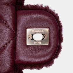 Pre Owned Chanel Red Medium Quilted Shearling Single Flap