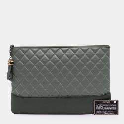 Pre Owned Chanel Grey Large Aged Calfskin Gabrielle O Case Clutch