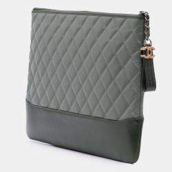 Pre Owned Chanel Grey Large Aged Calfskin Gabrielle O Case Clutch