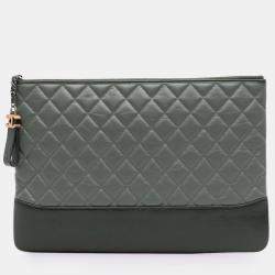 Pre Owned Chanel Grey Large Aged Calfskin Gabrielle O Case Clutch