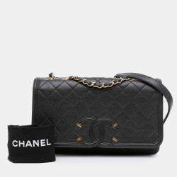 Pre Owned Chanel Black Medium Caviar CC Filigree Flap