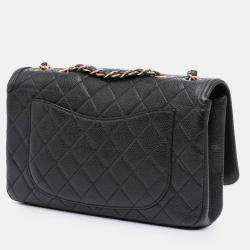 Pre Owned Chanel Black Medium Caviar CC Filigree Flap