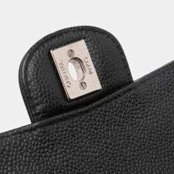 Pre Owned Chanel Black Medium Classic Caviar Double Flap