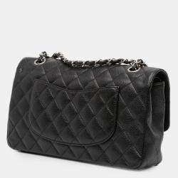 Pre Owned Chanel Black Medium Classic Caviar Double Flap