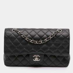 Pre Owned Chanel Black Medium Classic Caviar Double Flap