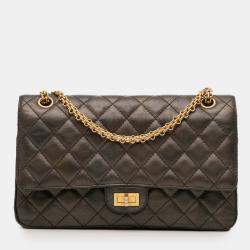 Pre Owned Chanel Grey Reissue 2.55 Quilted Metallic Lambskin Double Flap 226