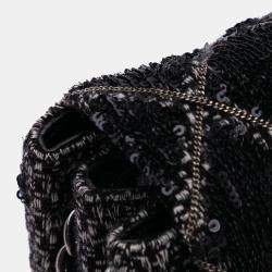 Pre Owned Chanel Black Large Tweed and Sequin Icons 3 Accordion Flap