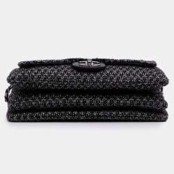 Pre Owned Chanel Black Large Tweed and Sequin Icons 3 Accordion Flap
