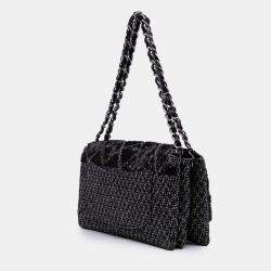 Pre Owned Chanel Black Large Tweed and Sequin Icons 3 Accordion Flap