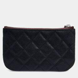 Pre Owned Chanel Black Leather Caviar Pouch