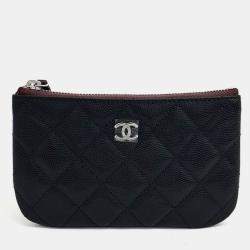 Pre Owned Chanel Black Leather Caviar Pouch