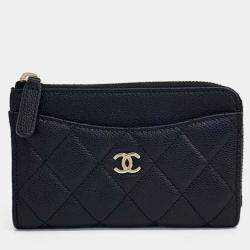 Pre Owned Chanel Black Leather Caviar Card Holder