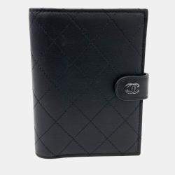 Pre Owned Chanel Black Leather passport wallet