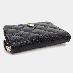 Pre Owned Chanel Black Leather Caviar Medium Wallet