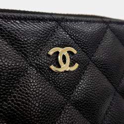 Pre Owned Chanel Black Leather Caviar Medium Wallet