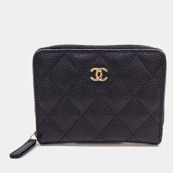 Pre Owned Chanel Black Leather Caviar Medium Wallet