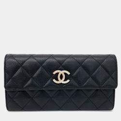 Pre Owned Chanel Black Leather caviar long wallet