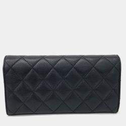 Pre Owned Chanel Black Leather caviar long wallet