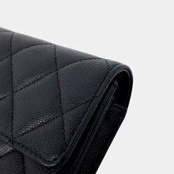 Pre Owned Chanel Black Leather caviar long wallet