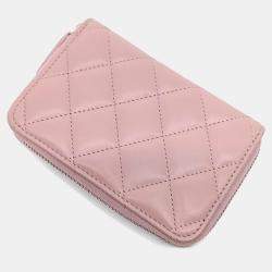 Pre Owned Chanel Pink Leather Card Holder
