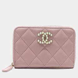 Pre Owned Chanel Pink Leather Card Holder