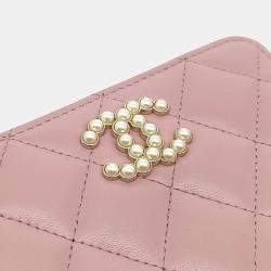 Pre Owned Chanel Pink Leather Card Holder