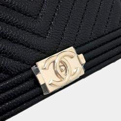 Pre Owned Chanel Black Leather Caviar Chevron Boy WOC Mini Crossbody Bag