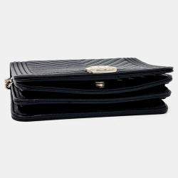 Pre Owned Chanel Black Leather Caviar Chevron Boy WOC Mini Crossbody Bag