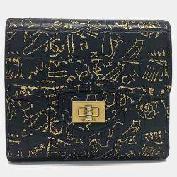 Pre Owned Chanel Black Gold Leather 2.55 Vintage Bifold Wallet
