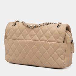 Pre Owned Chanel Brown Jumbo Quilted Caviar Easy Flap