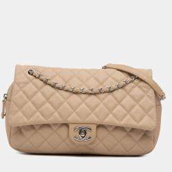 Pre Owned Chanel Brown Jumbo Quilted Caviar Easy Flap