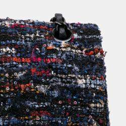 Pre Owned Chanel Blue Medium Classic Tweed Double Flap