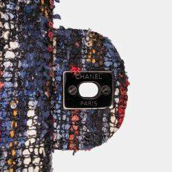 Pre Owned Chanel Blue Medium Classic Tweed Double Flap