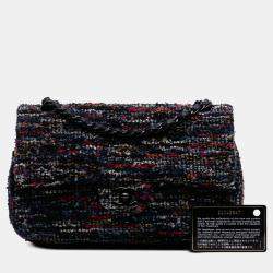 Pre Owned Chanel Blue Medium Classic Tweed Double Flap
