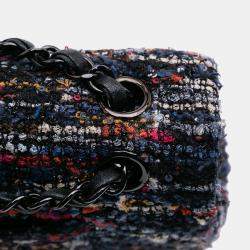 Pre Owned Chanel Blue Medium Classic Tweed Double Flap