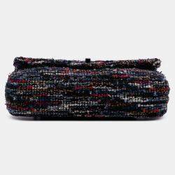 Pre Owned Chanel Blue Medium Classic Tweed Double Flap