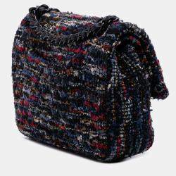 Pre Owned Chanel Blue Medium Classic Tweed Double Flap