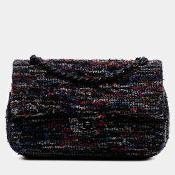 Pre Owned Chanel Blue Medium Classic Tweed Double Flap