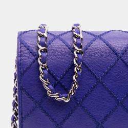 Pre Owned Chanel Blue CC Quilted Calfskin Fancy Wallet On Chain